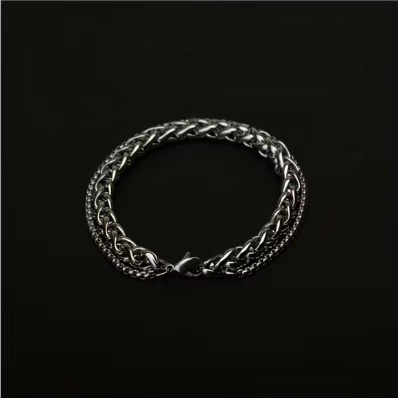 Silver Double Chain Hip Hop Bracelet - Picture 2 of 5